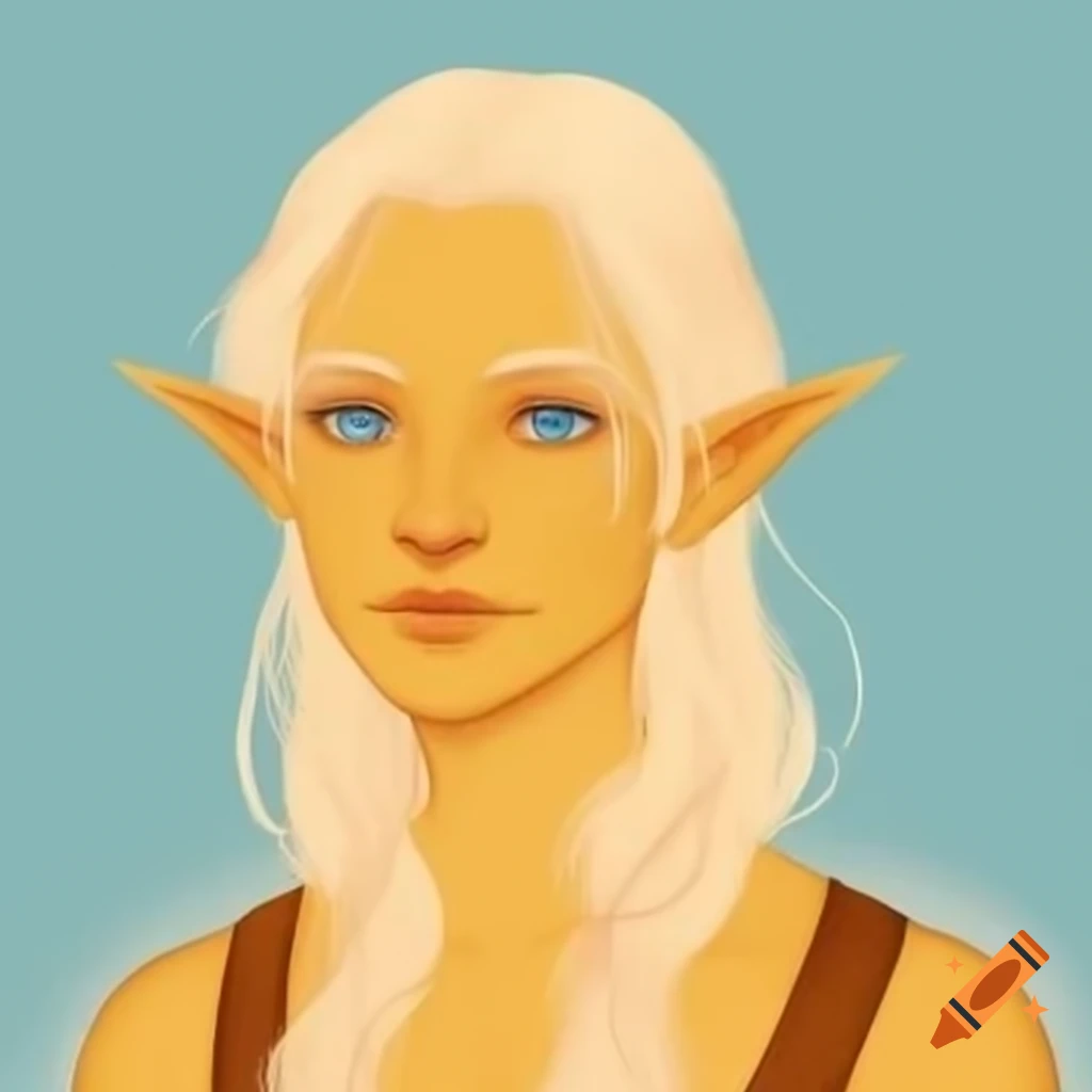 High elf character with golden skin and medieval attire, inspired by Elder Scrolls
