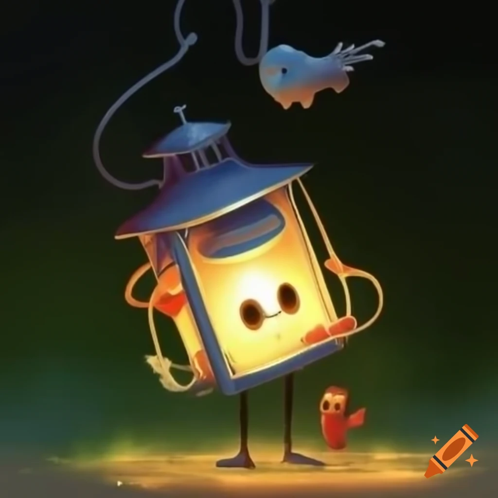 Whimsical lantern character with arms and legs standing guard