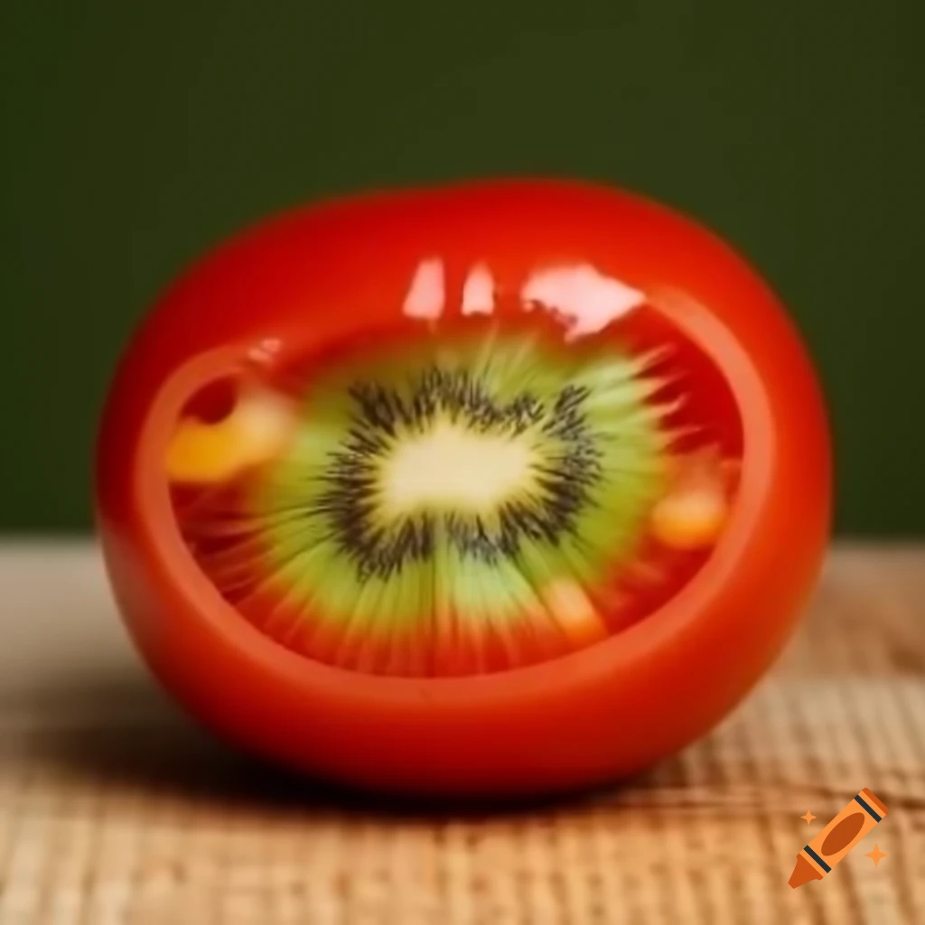 Kiwi fruit inside a tomato, creative food presentation