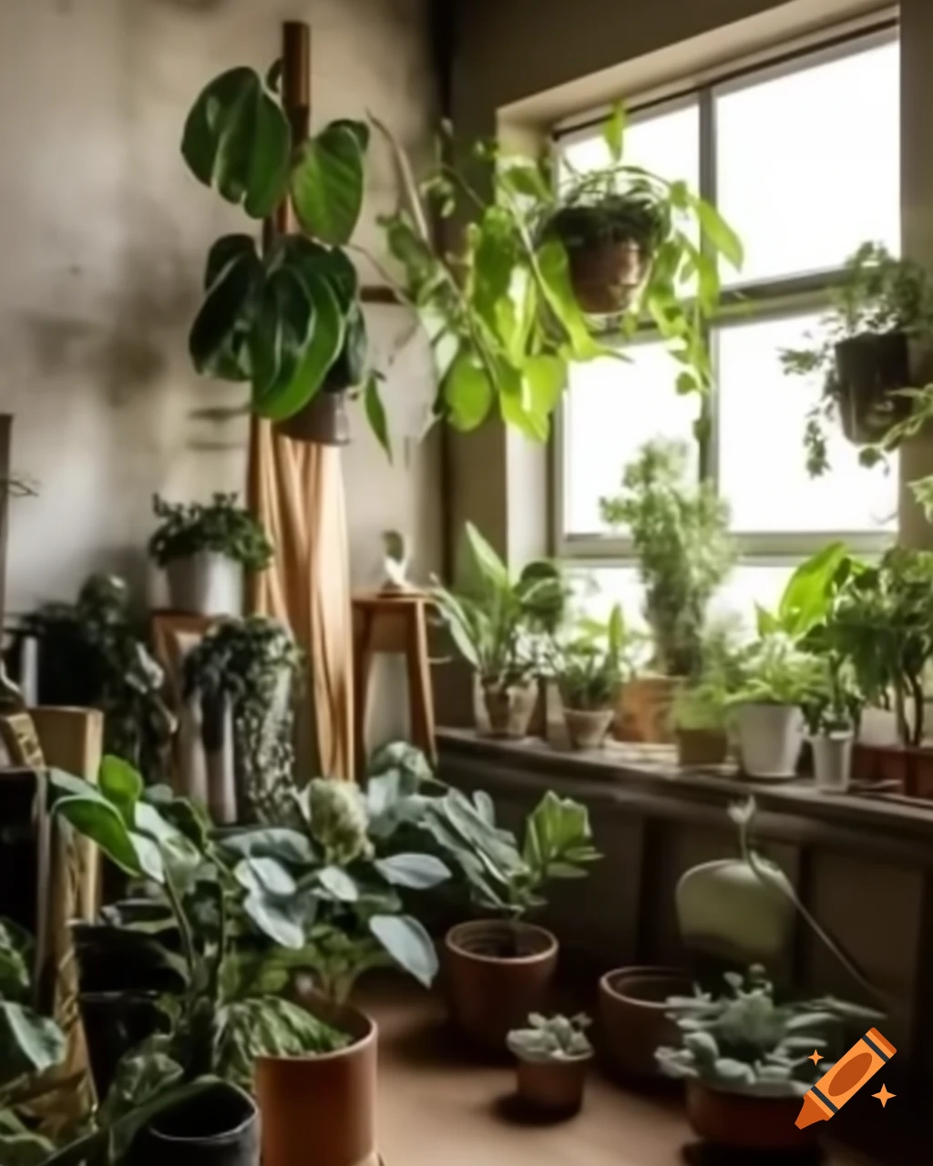 Bright room filled with indoor plants and natural textures, ideal for plant lovers