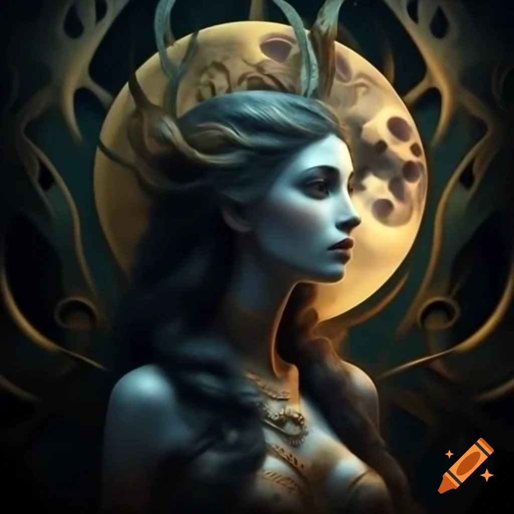 Art Nouveau depiction of a moon goddess