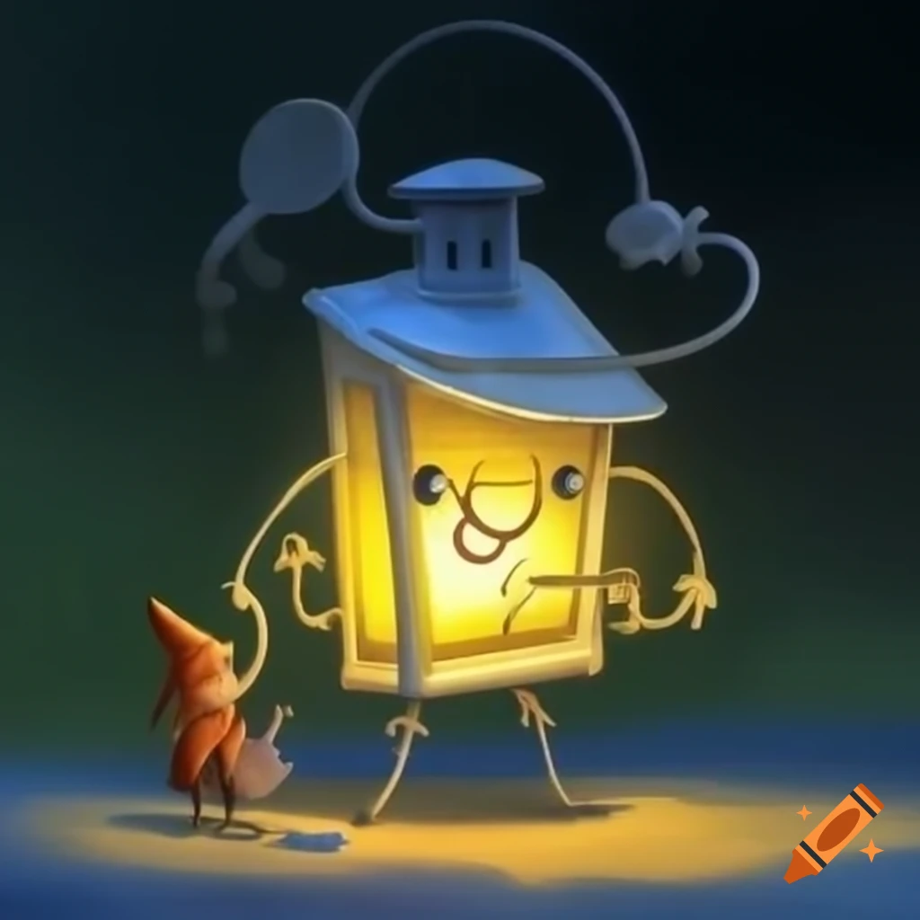 Whimsical lantern character with arms and legs, standing guard playfully