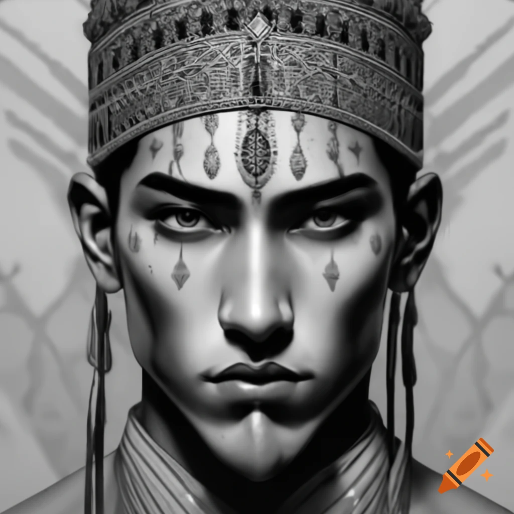 Detailed manga line art of male wearing Moroccan djellaba