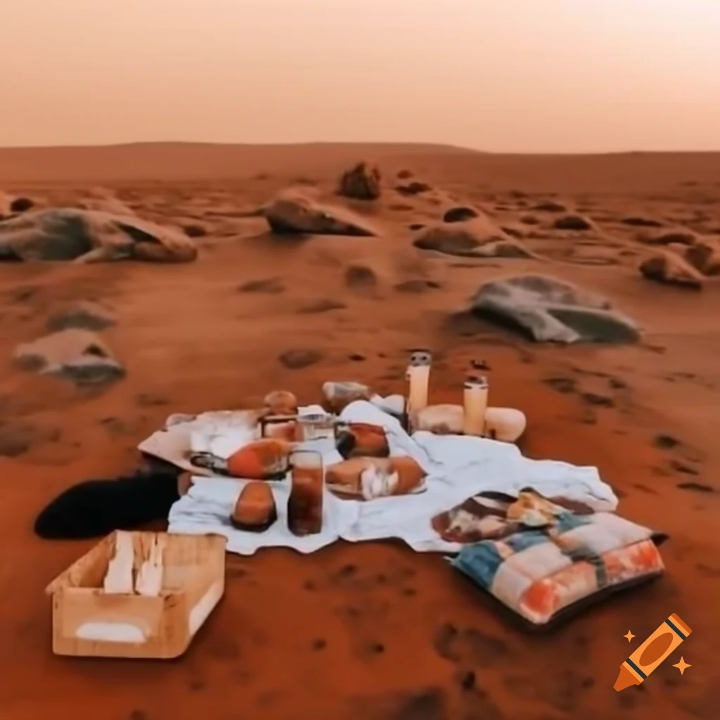 Picnic scene on the surface of Mars