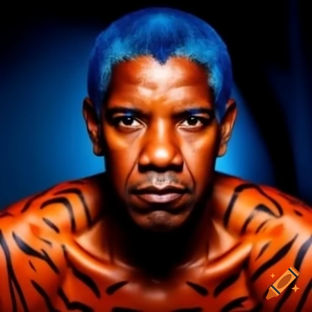 muscular-man-with-tiger-style-makeup-and-blue-hair-featuring-orange