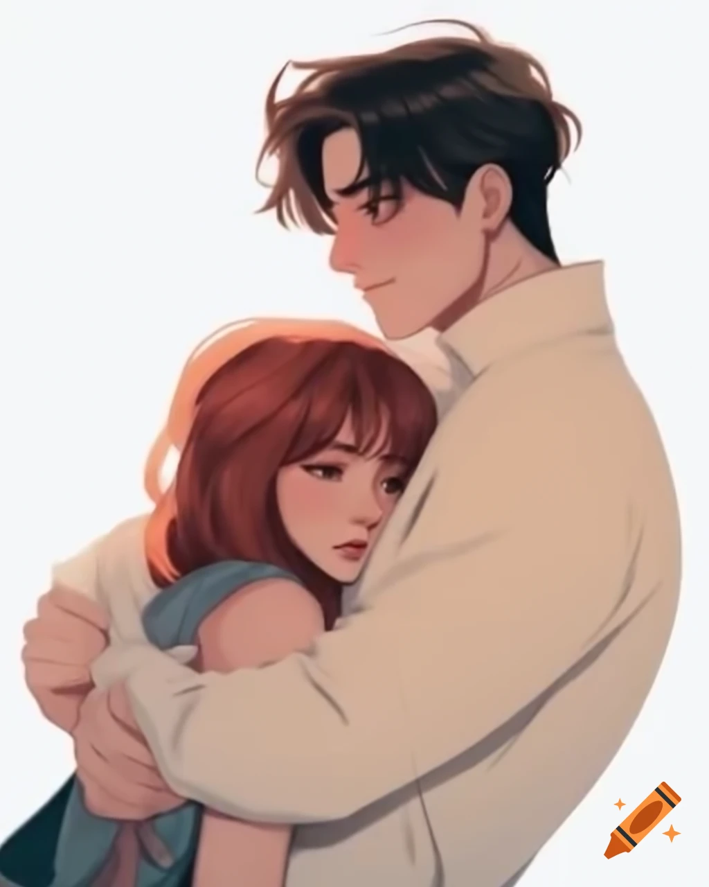 Couple illustration in Manhwa style on white background