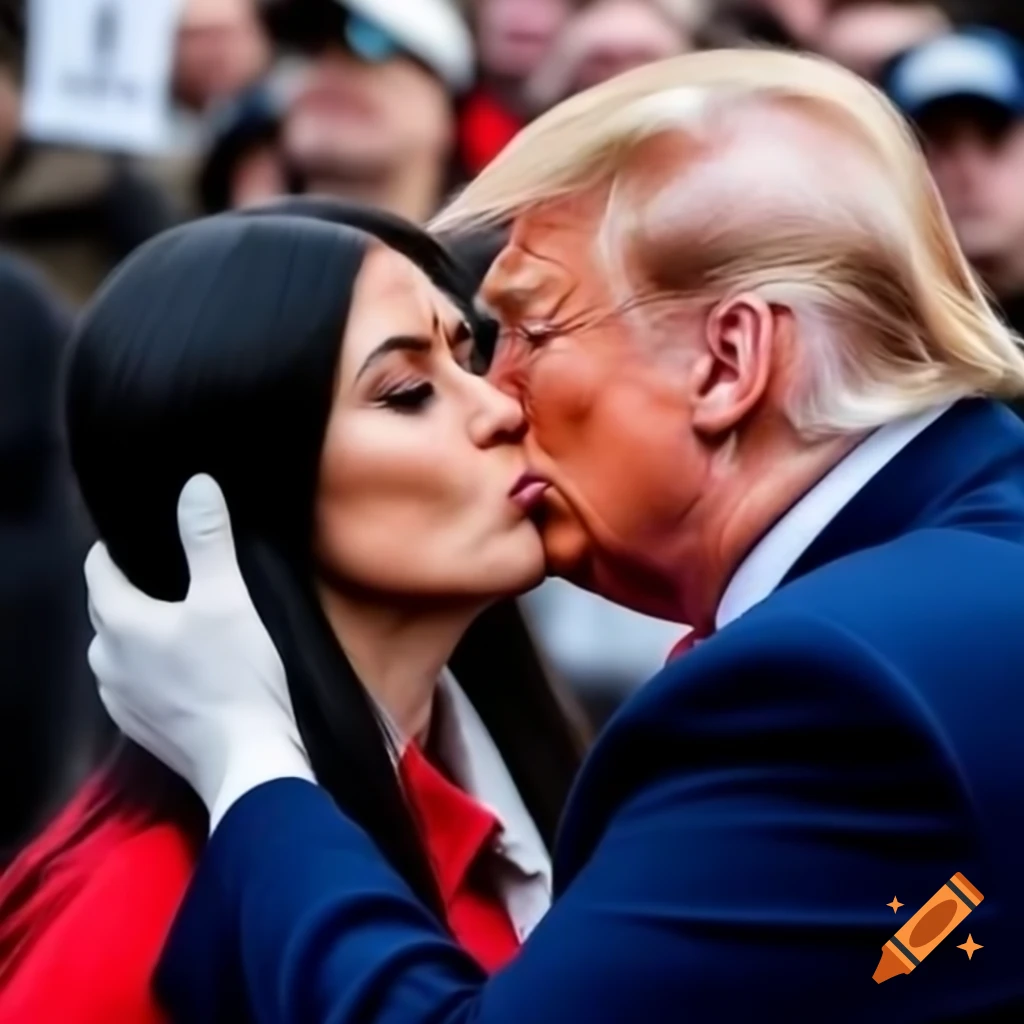 Photorealistic portrait of Donald Trump and Laura Loomer in outdoor setting