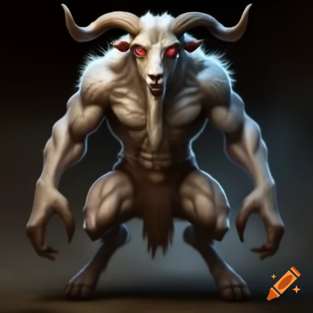 Goat-headed demon with large horns and muscular build