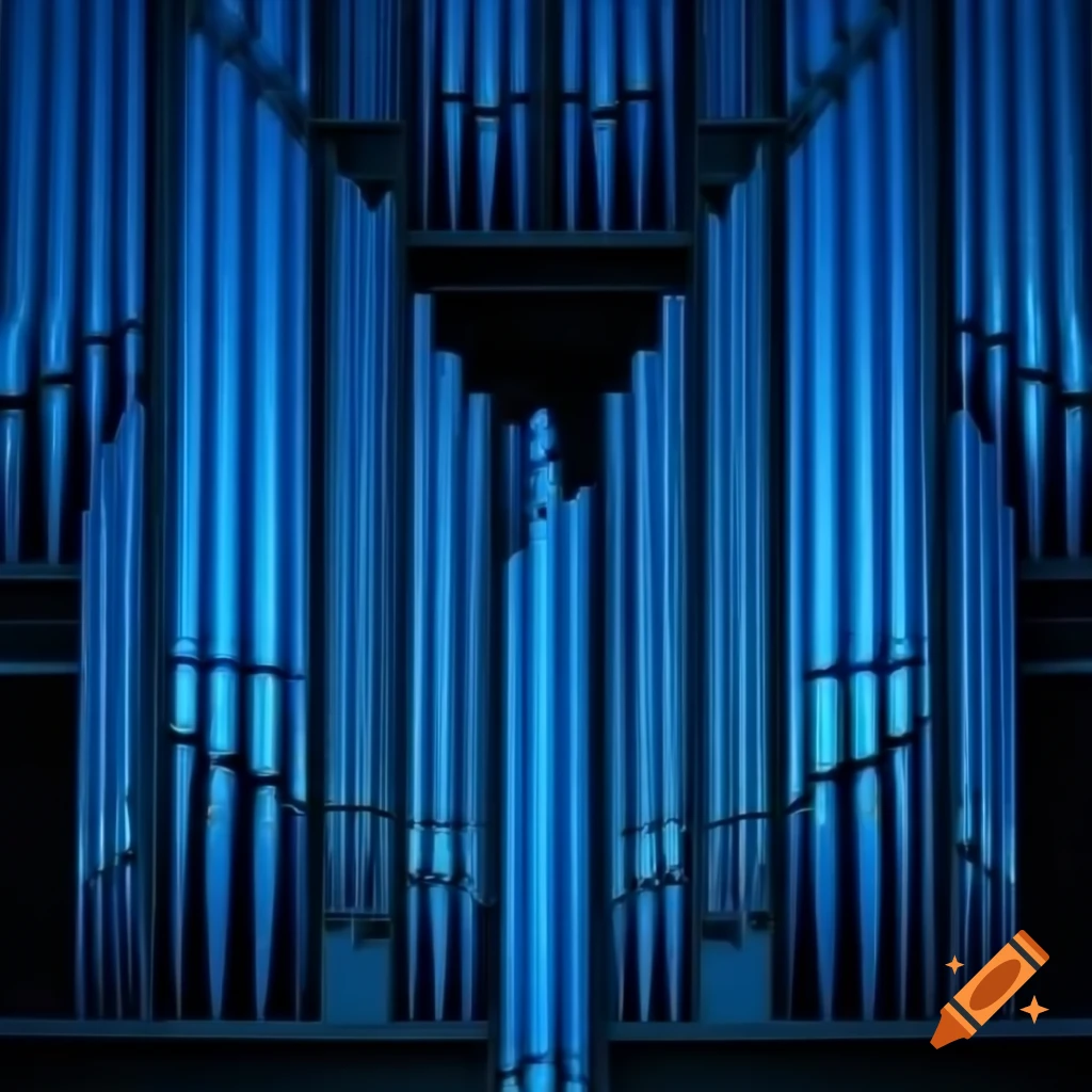 Stylized blue and black pipe organ pipes for concert poster