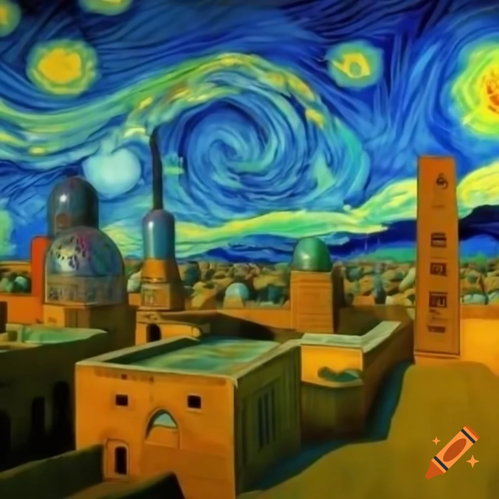 Shiraz city skyline in abstract Van Gogh style