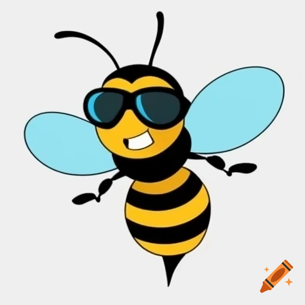 Funny silhouette of a bee wearing pilot goggles in black and white
