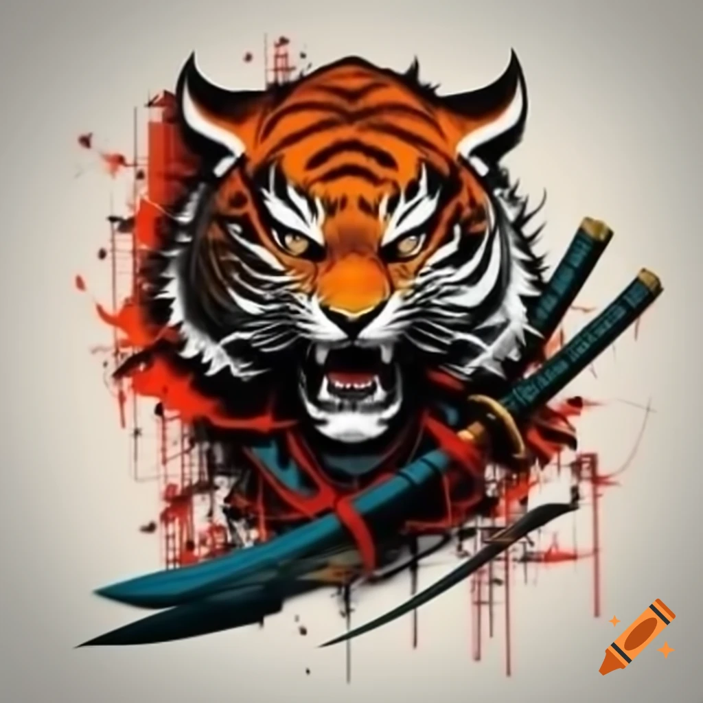 Samurai style logo featuring a tiger head