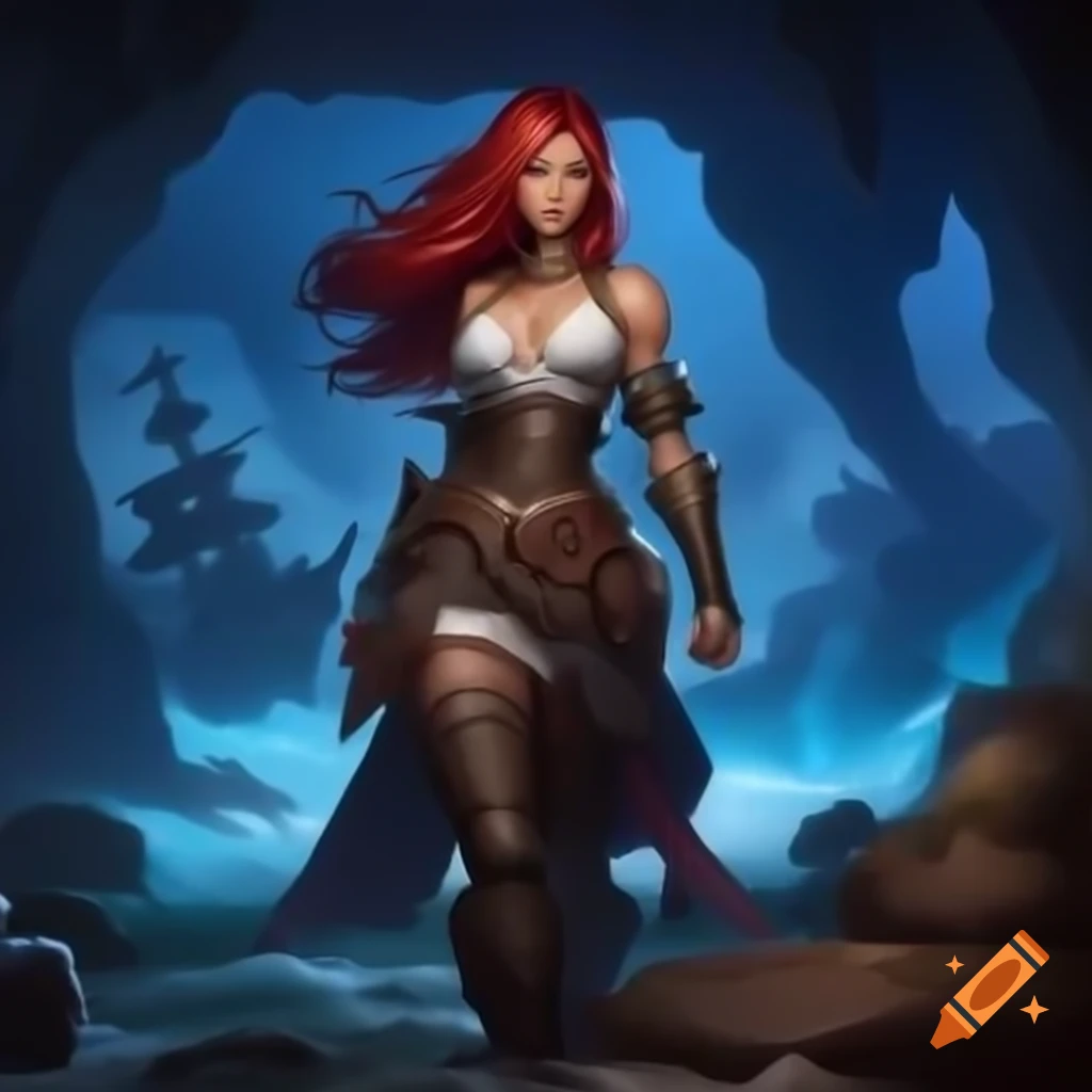 Digital illustration of a woman in pirate outfit in a fantasy cave setting with seas and pirate ship