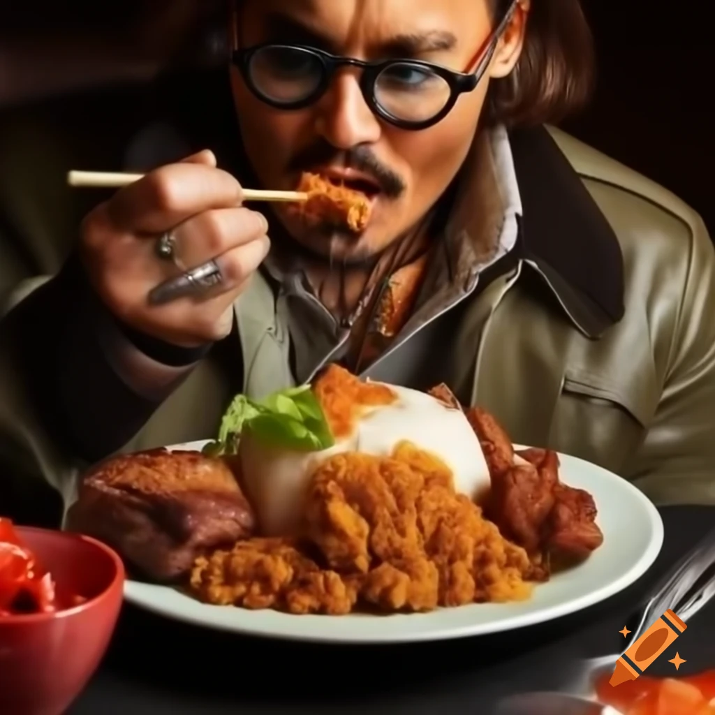 Johnny Depp enjoying nasi lemak, a traditional Malaysian dish