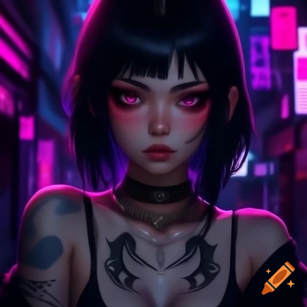 Punk-inspired young woman in dystopic fashion with crop top and lowrise pants