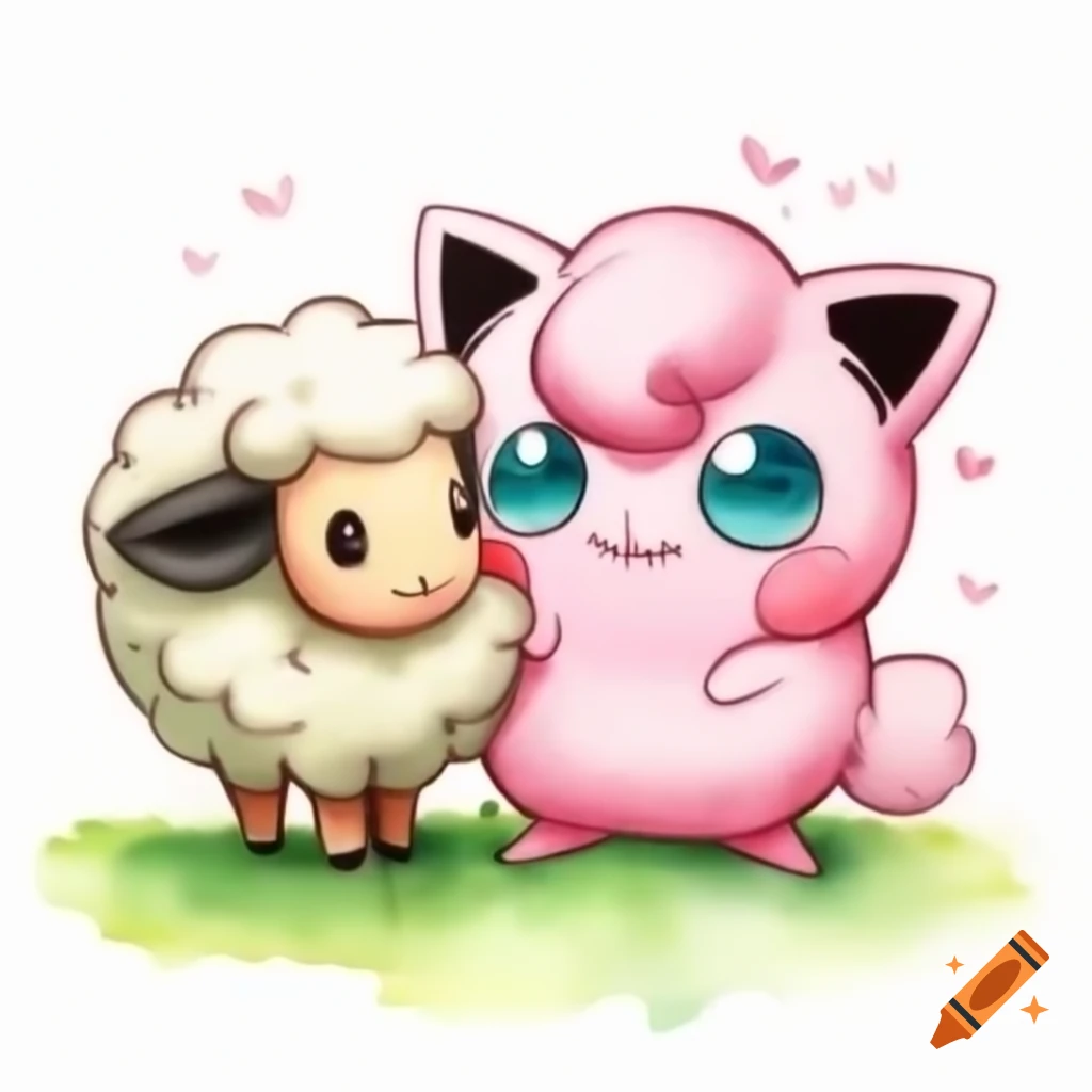 Jigglypuff character in love with a sheep