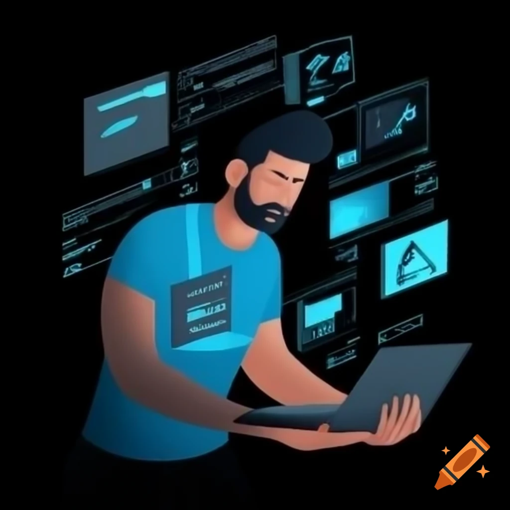 Man engaged in web designing with black background