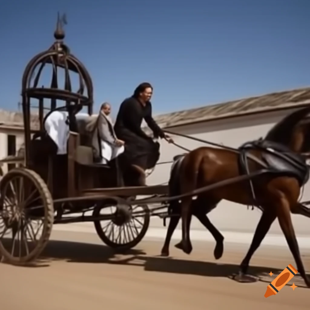 Kamala Harris in a biblical iron chariot