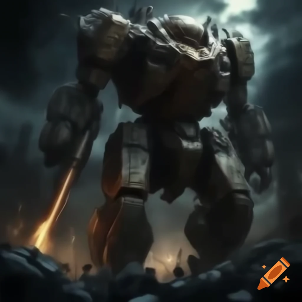 Destroyed mecha in a violent scene