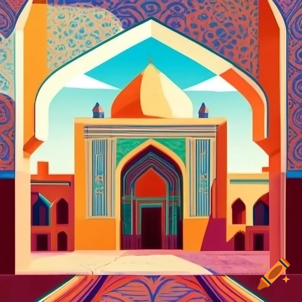 Geometric abstract oil painting of Shahcheragh shrine in Shiraz