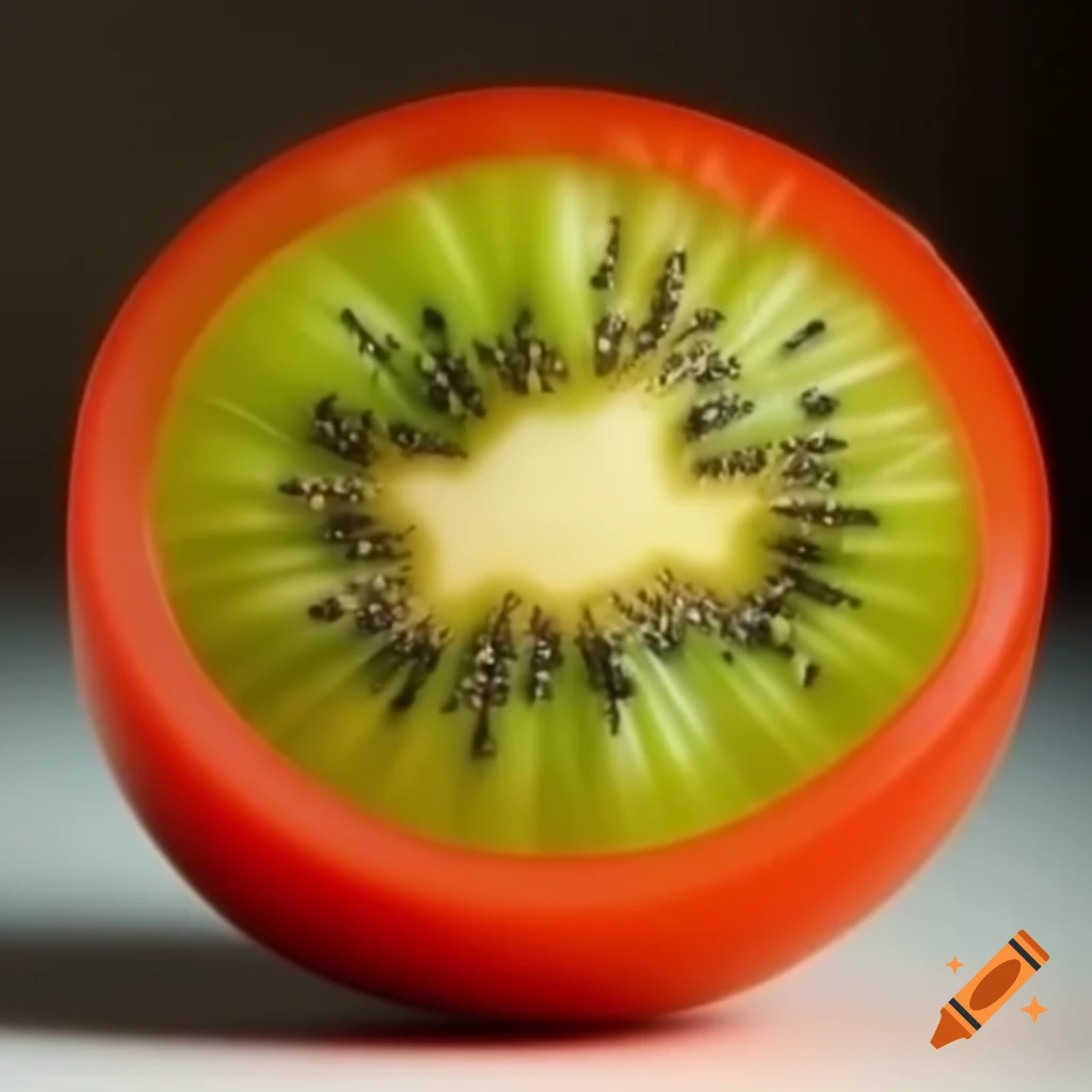 Kiwi fruit inside a tomato, creative food presentation