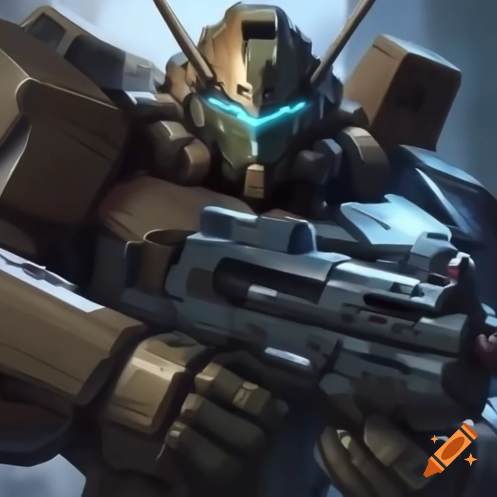 Mecha battle scene with one robot tearing off another's arm