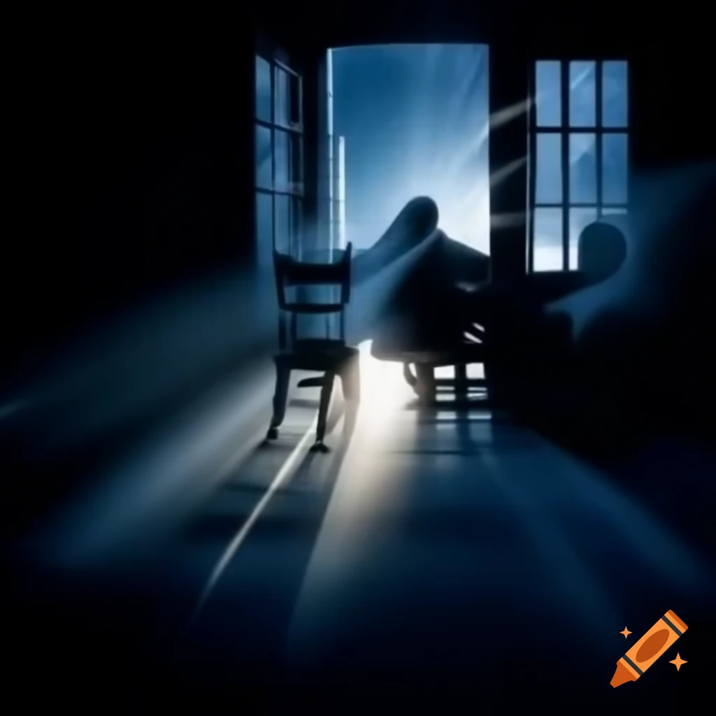 Dramatic scene showcasing interplay of light and shadows with strong contrasts