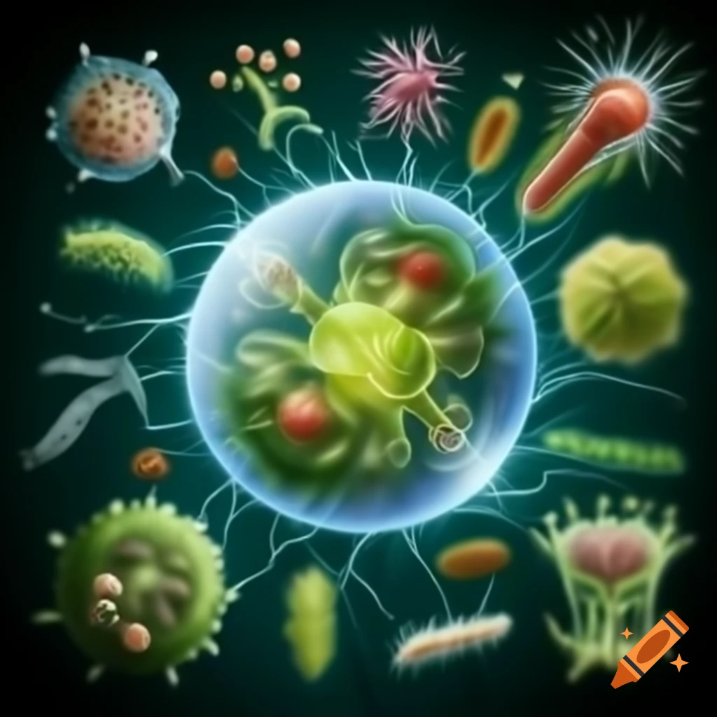 Illustration of biological energy reactions in organisms converting nutrients and sunlight