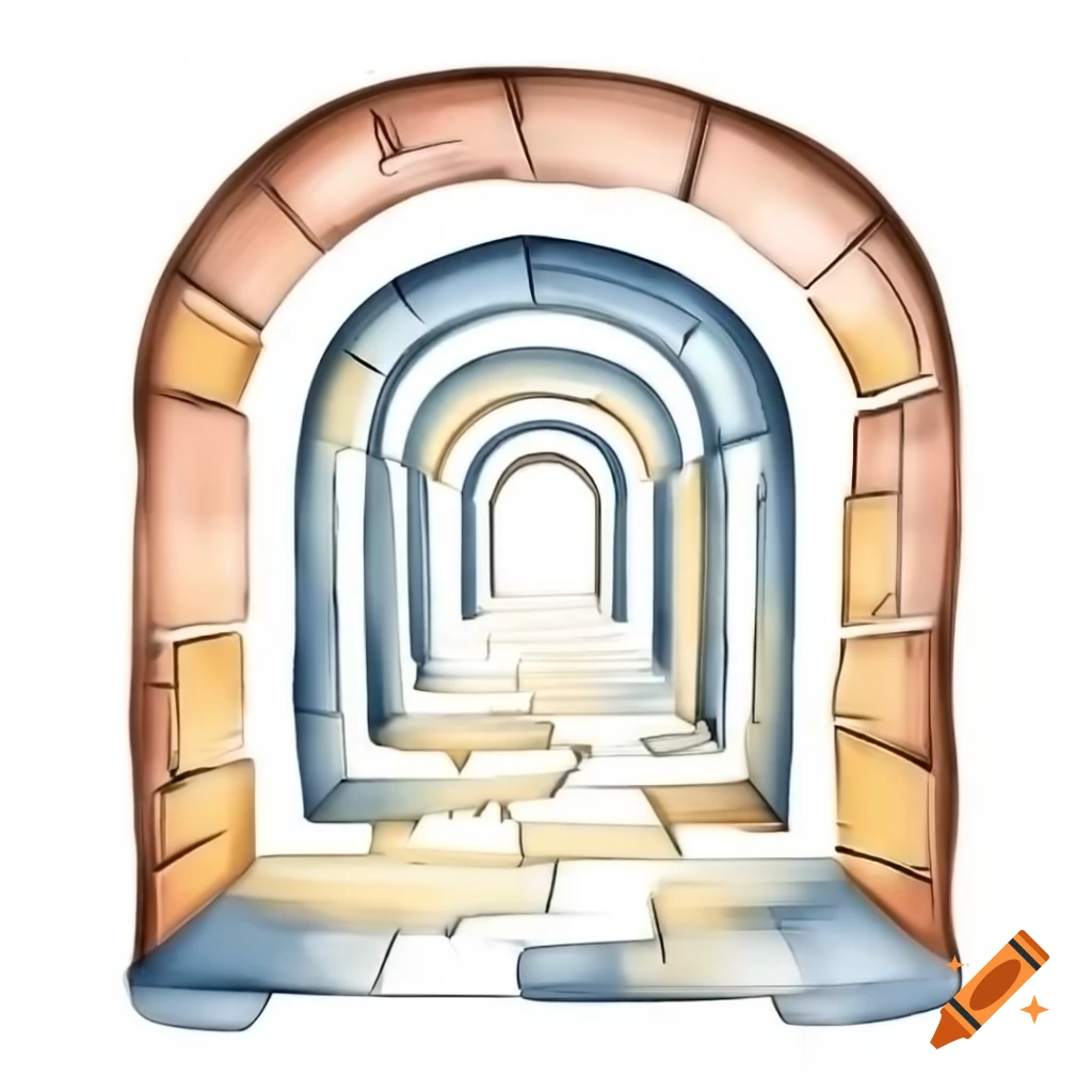 Cartoon arched opening in labyrinth wall