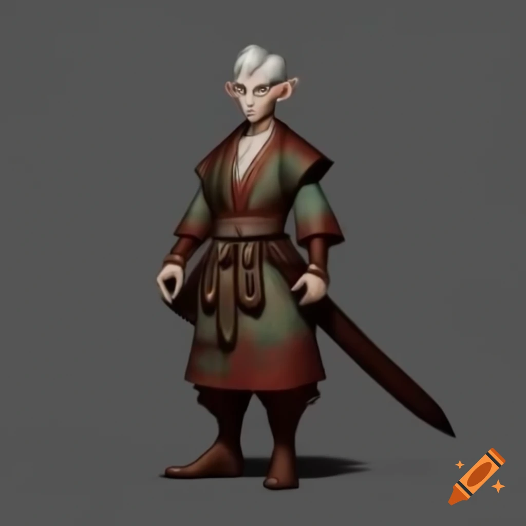 Dalish elf outfit illustration inspired by Dragon Age concept art with Japanese fashion and rainy mountain tribe aesthetics
