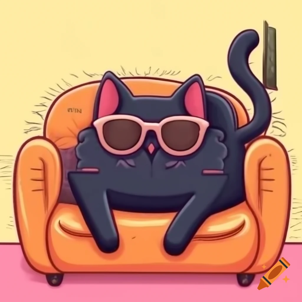cartoon-art-of-black-cat-wearing-sunglasses-lying-on-the-couch-on-craiyon