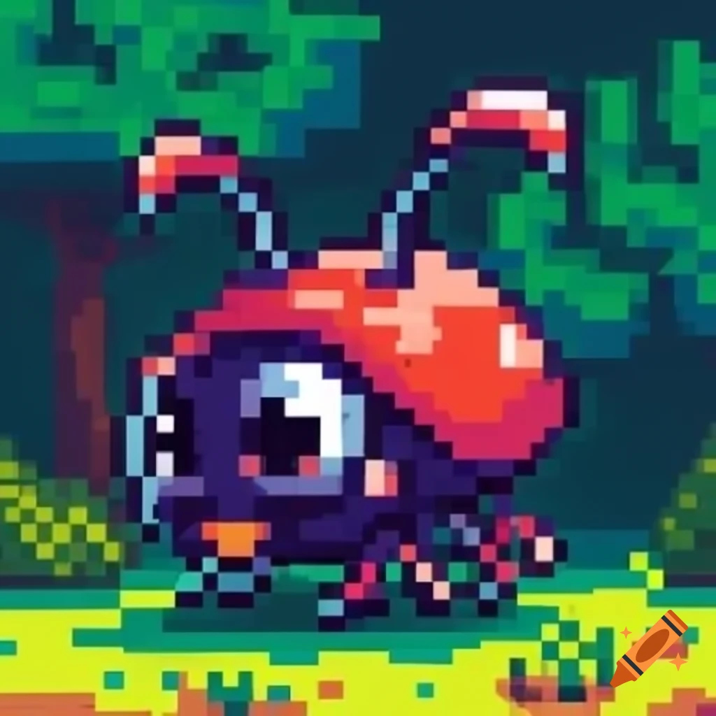 Cute small bug monster in pixel art with limited 4 color palette
