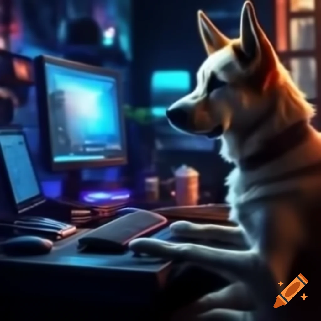 Dog named Davy playing Call of Duty on PC in a villa