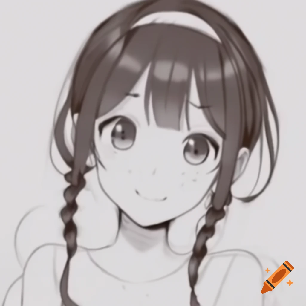 Happy anime girl sketch with ponytail