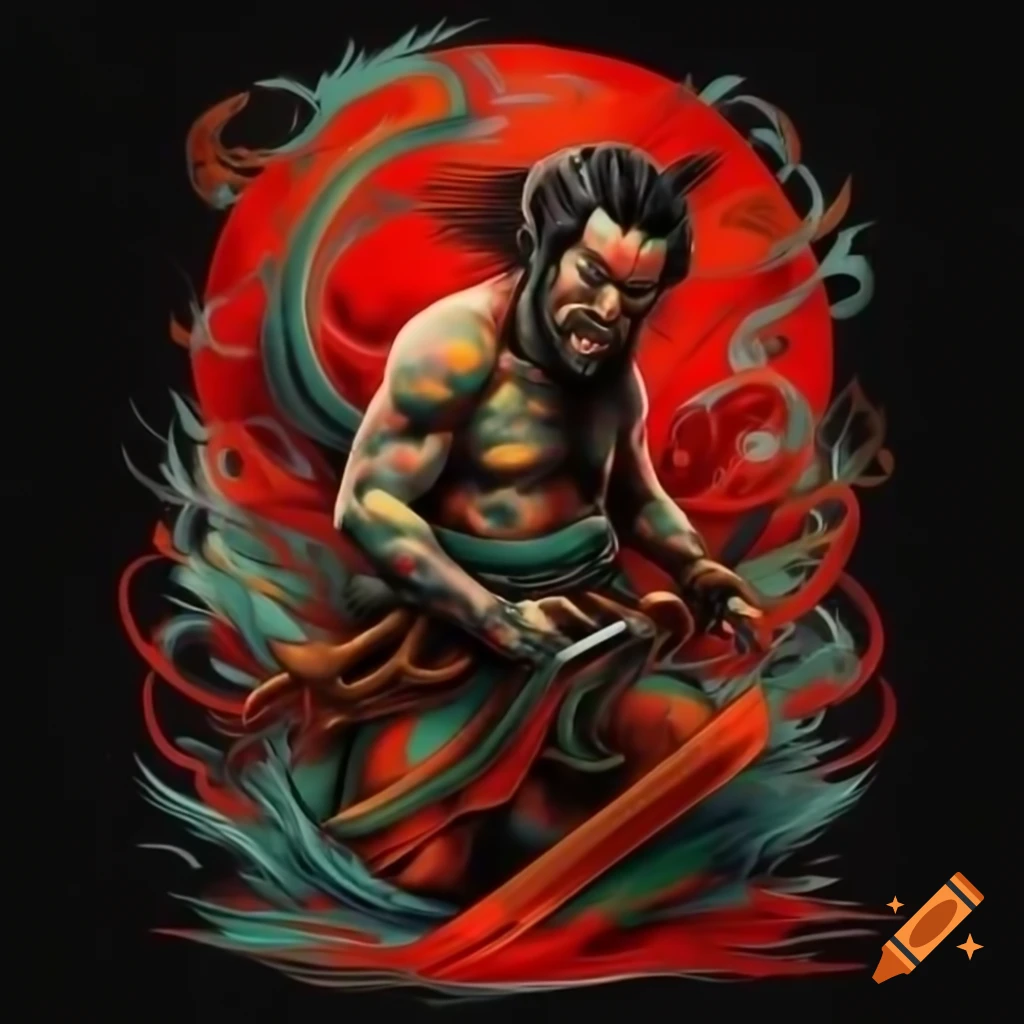 Intricately designed Japanese tattoo featuring vibrant traditional motives