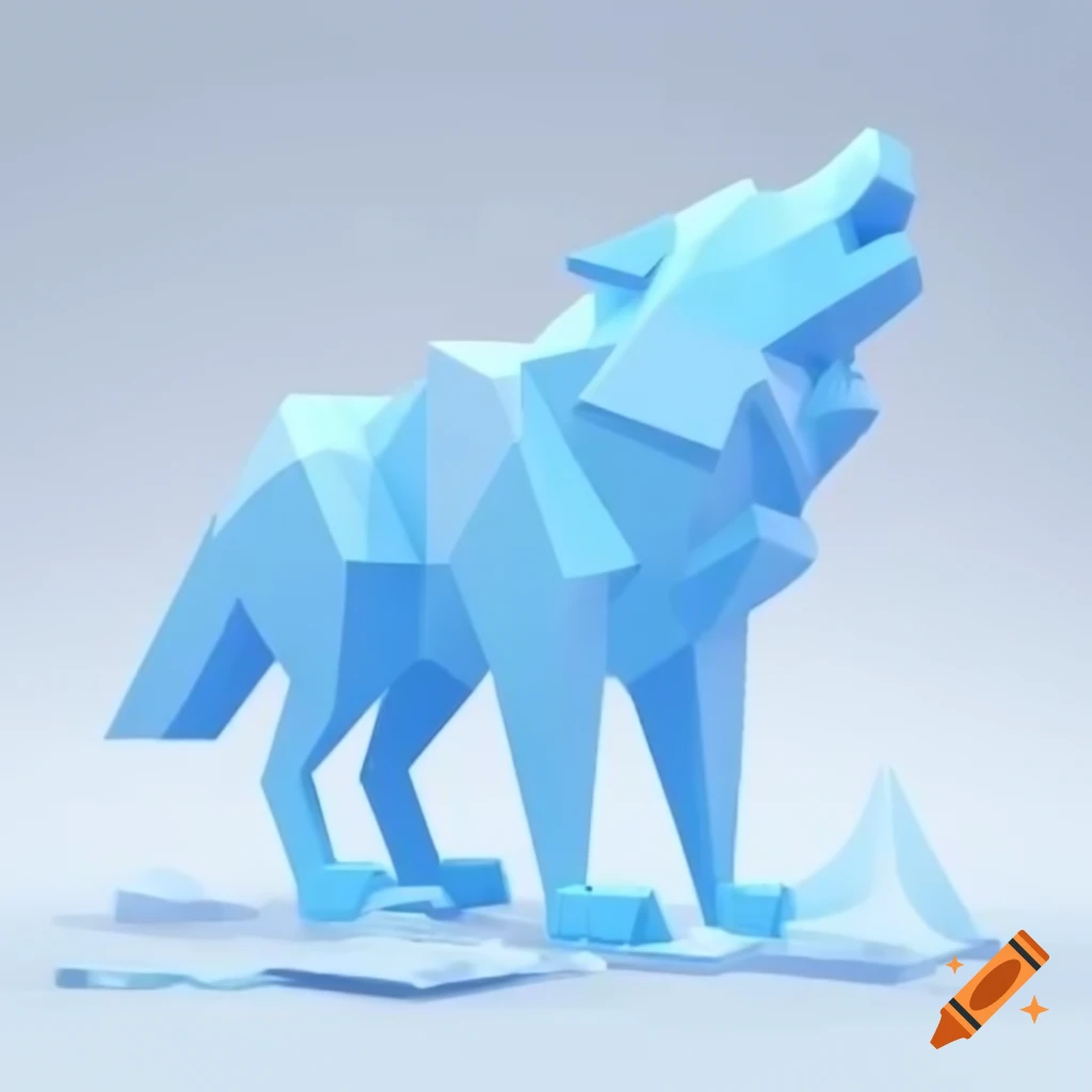 3D geometric ice-themed wolf in pale blue