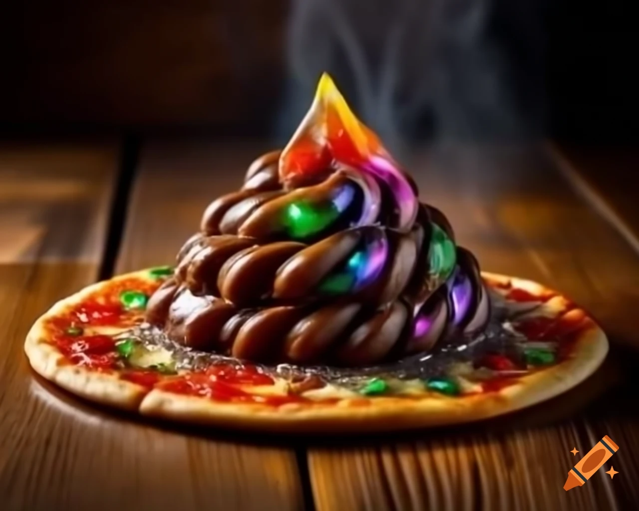 Colorful pizza topped with sparkly rainbow design