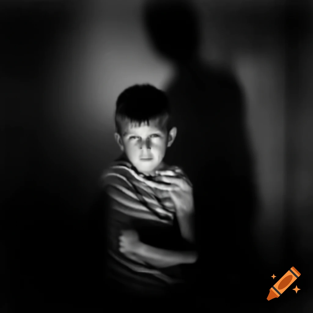 Boy chased by shadow, creating an ominous atmosphere