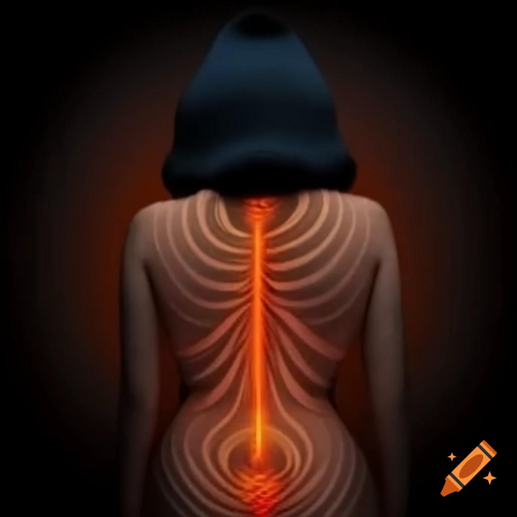 Dark-haired woman entranced by spiral in ultrarealistic style