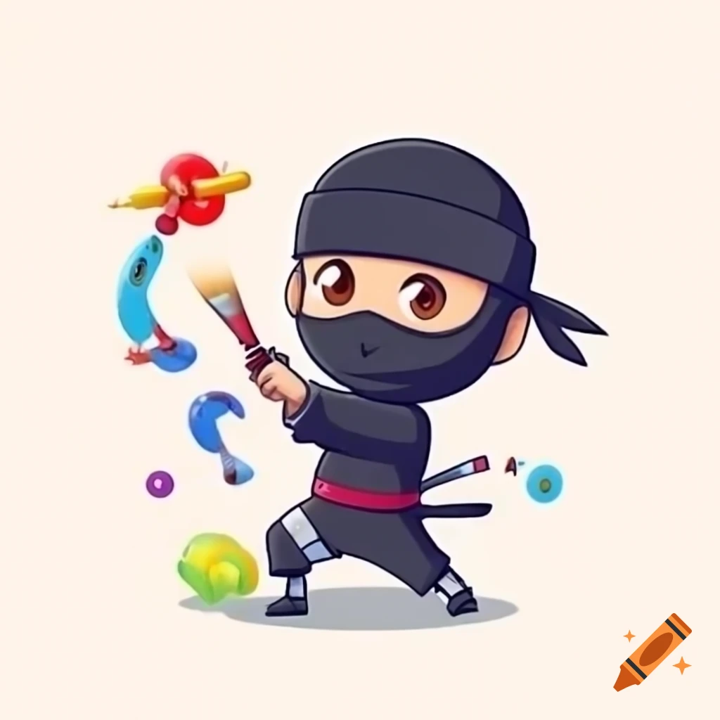 Ninja with drawing equipment including brush and crayon
