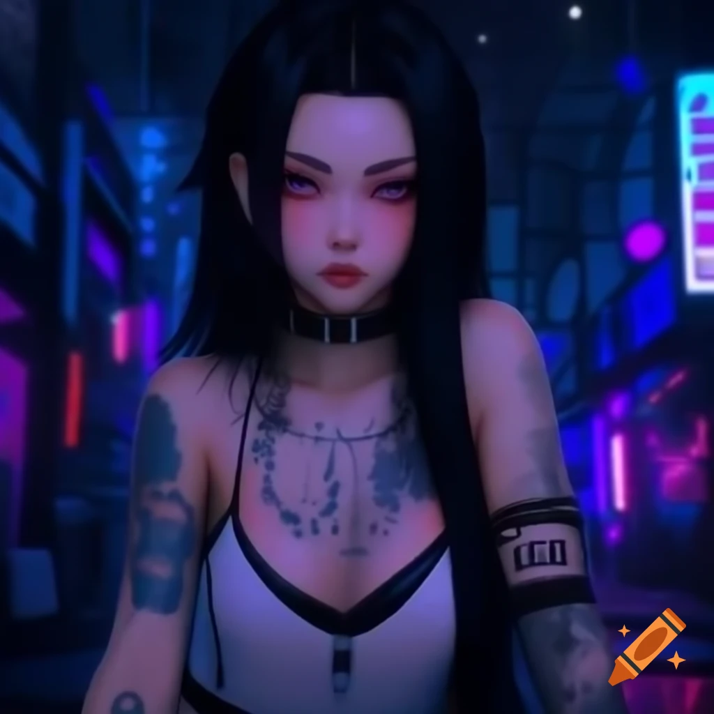 Punk-inspired young woman in dystopic fashion with crop top and lowrise pants