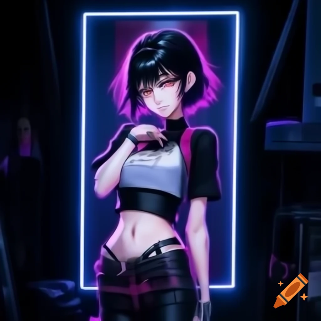 Punk-inspired young woman in dystopian fashion with cropped top