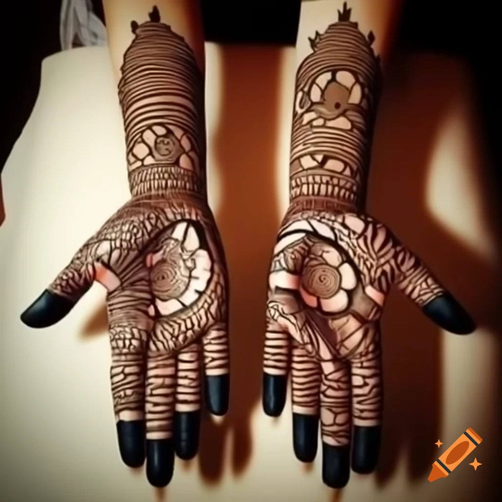 Intricate Indian mehndi design on woman's palm with realistic details