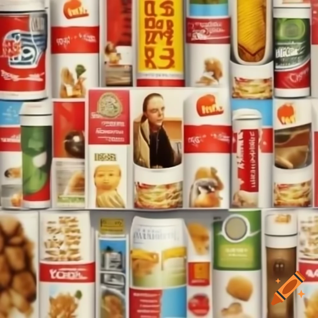 Magazine ad featuring cans of dog food with celebrity image on label