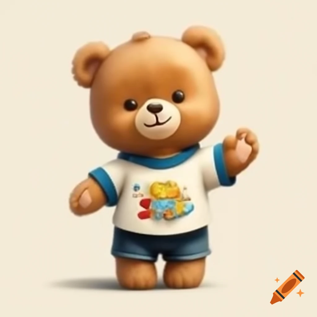 Cartoon teddy bear in shirt waving happily