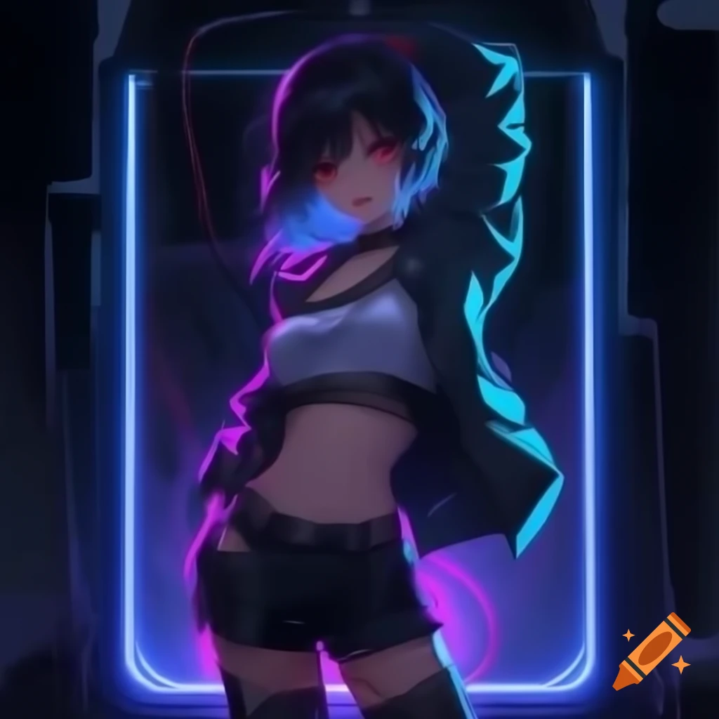 Punk-inspired young woman in dystopian fashion with lowrise pants and cropped top