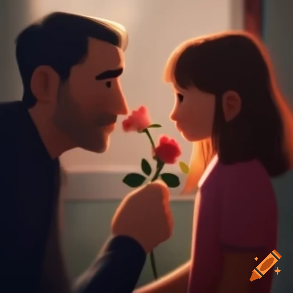 Girl presenting a rose to a man