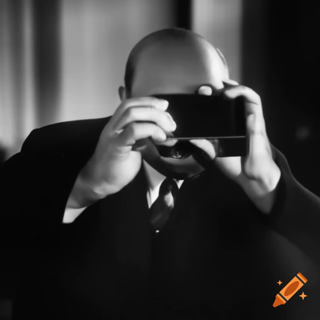 Vladimir Lenin holding smartphone with a fearful expression