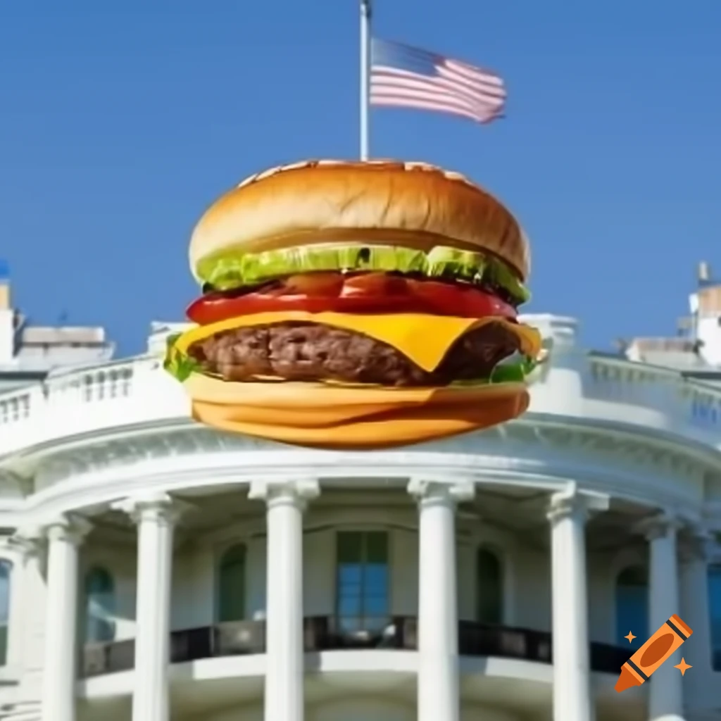 Cheeseburger placed on top of the White House