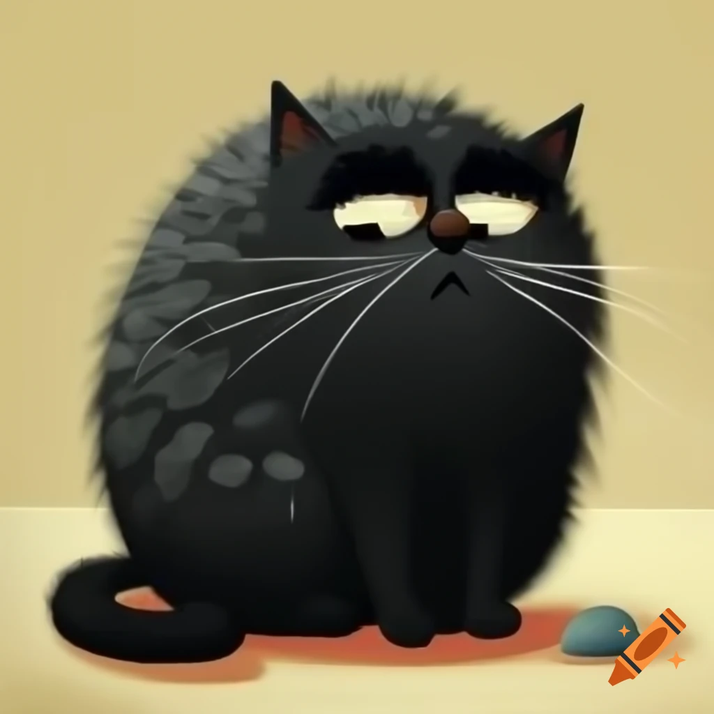 Cartoon art of a black hairy cat